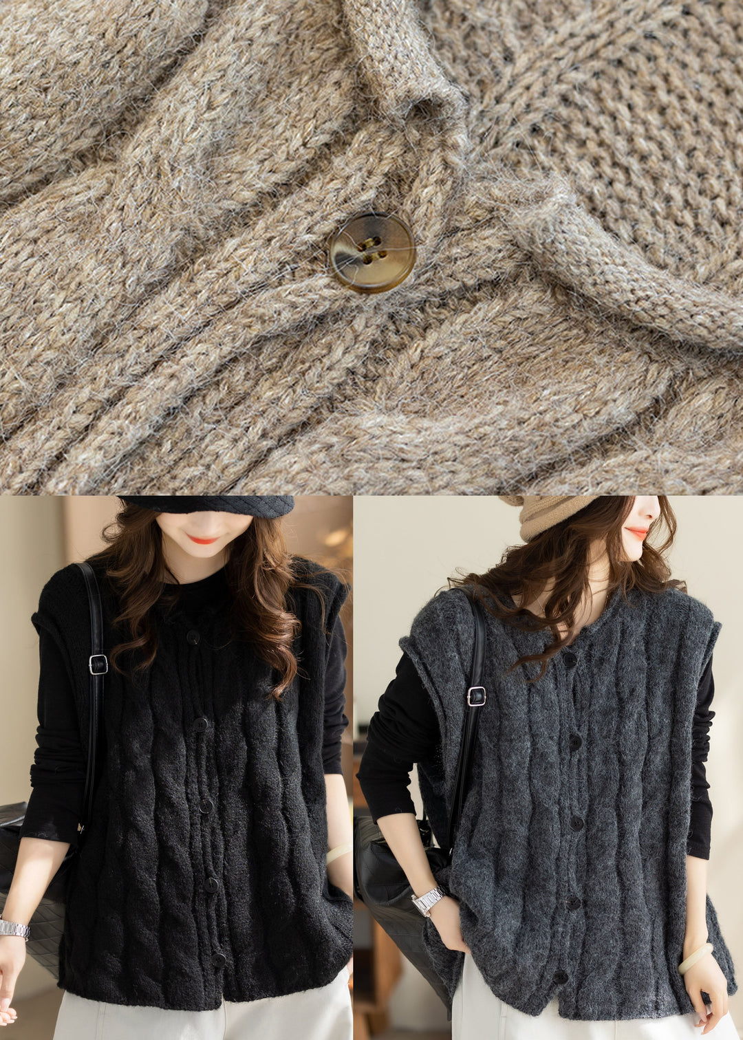 Plus Size Grey Thick Cable Knitted Tops Winter