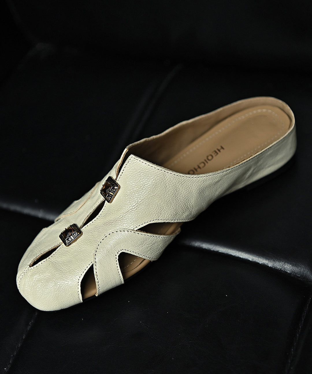 Plus Size Hollow Out Casual White Sheepskin Slide Sandals