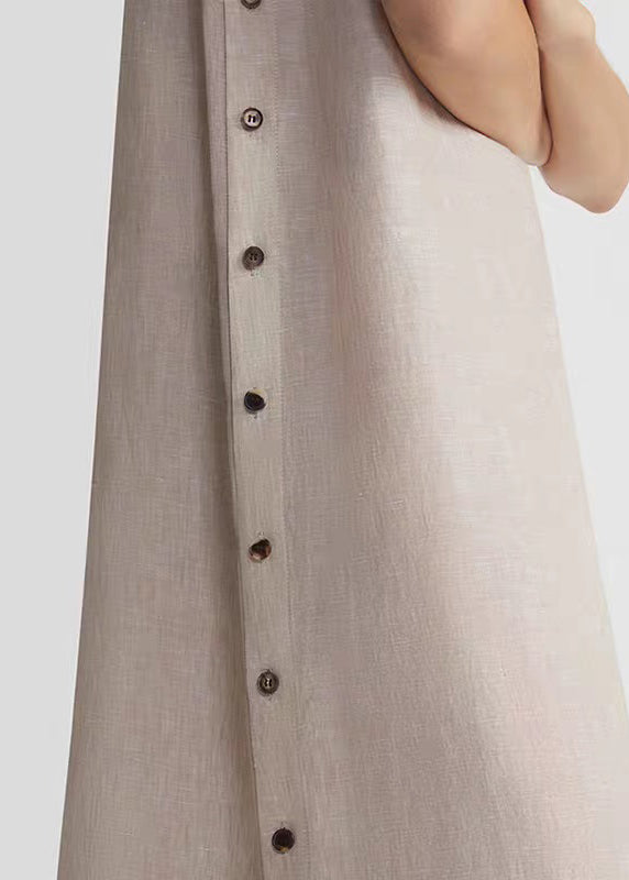 Plus Size Khaki O-Neck Low High Design Robe Dresses Sleeveless