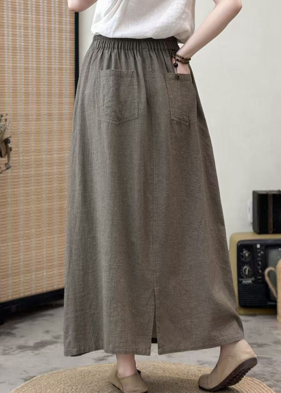 Plus Size Khaki Oversized Cotton A Line Skirt Summer
