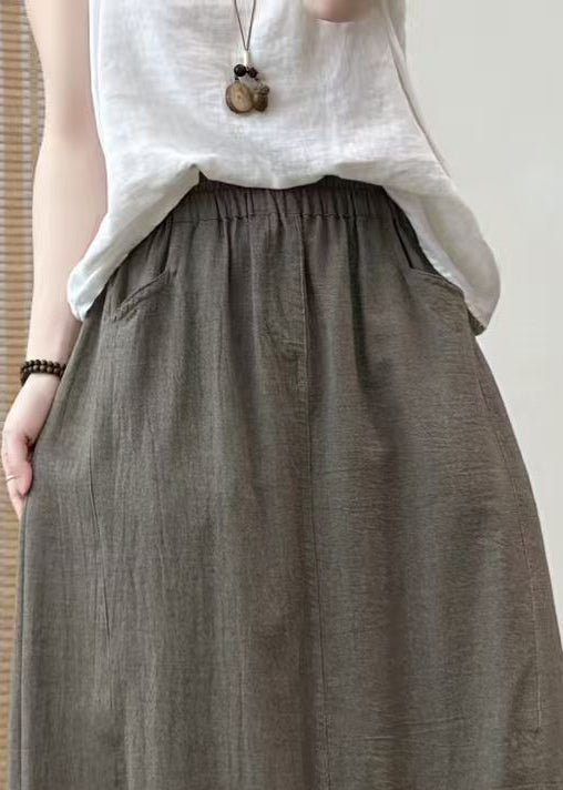 Plus Size Khaki Oversized Cotton A Line Skirt Summer