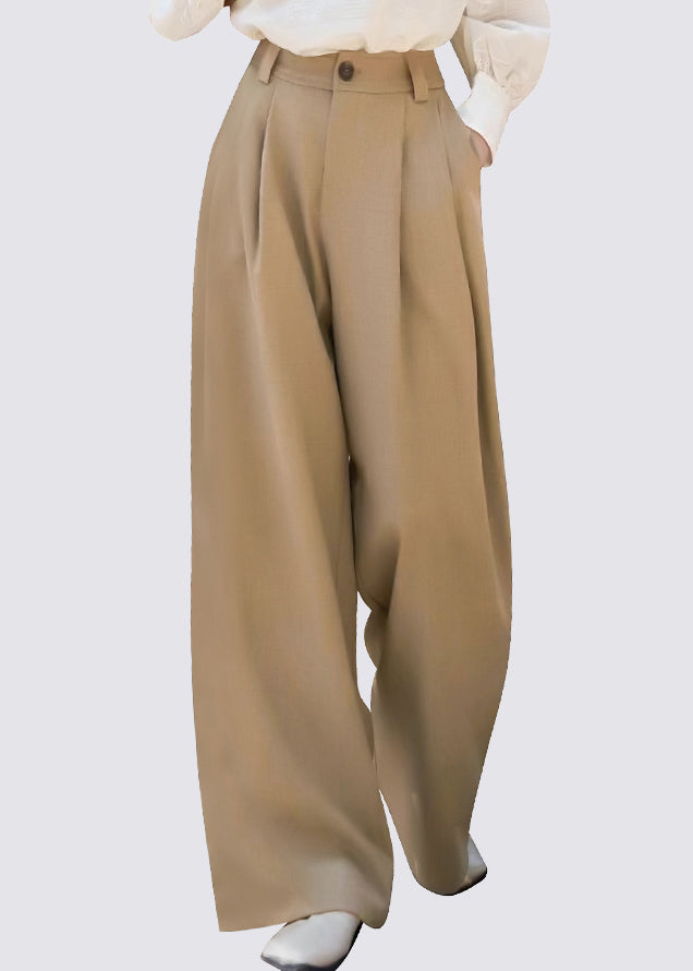 Plus Size Light Brown Patchwork High Waist Straight Pants