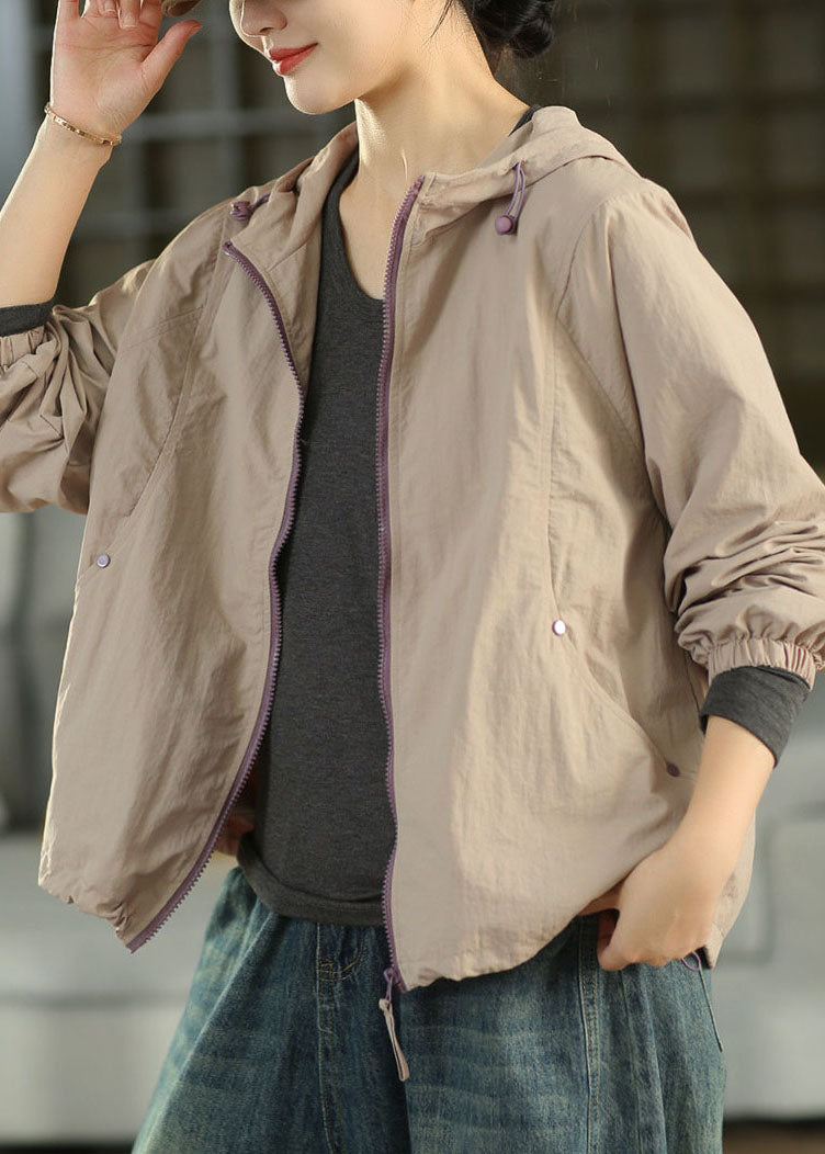 Plus Size Light Purple Hooded Drawstring Spandex Coat Fall