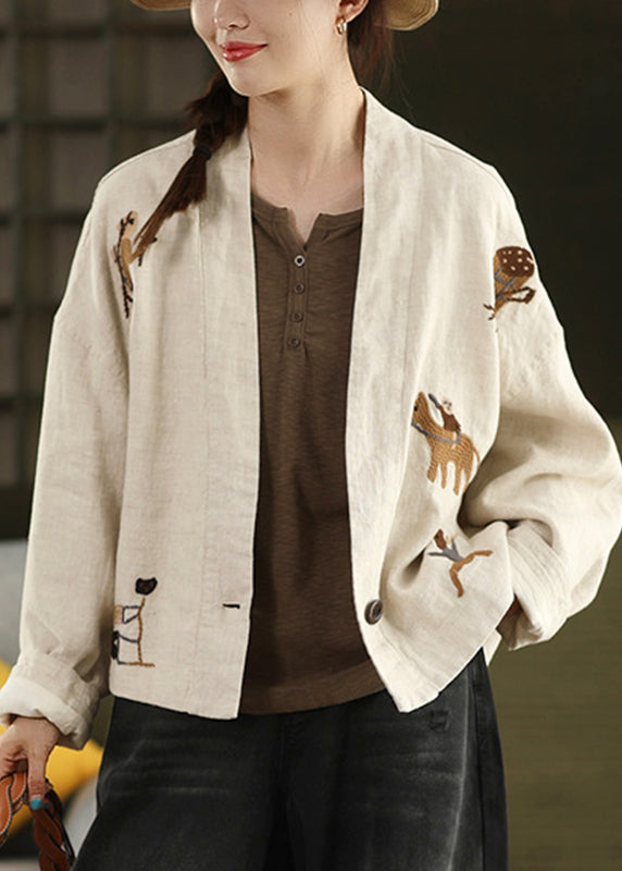 Plus Size Linen Embroidered Button Cozy Coats Fall