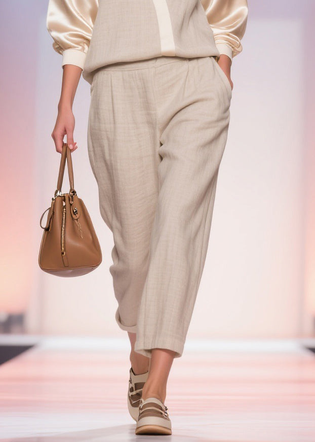 Plus Size Linen V Neck Pockets Silk Patchwork Tops And Crop Pants Two Piece Set Spring - Omychic