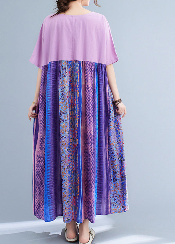 Plus Size Light Purple Patchwork Print Maxi Dress Summer