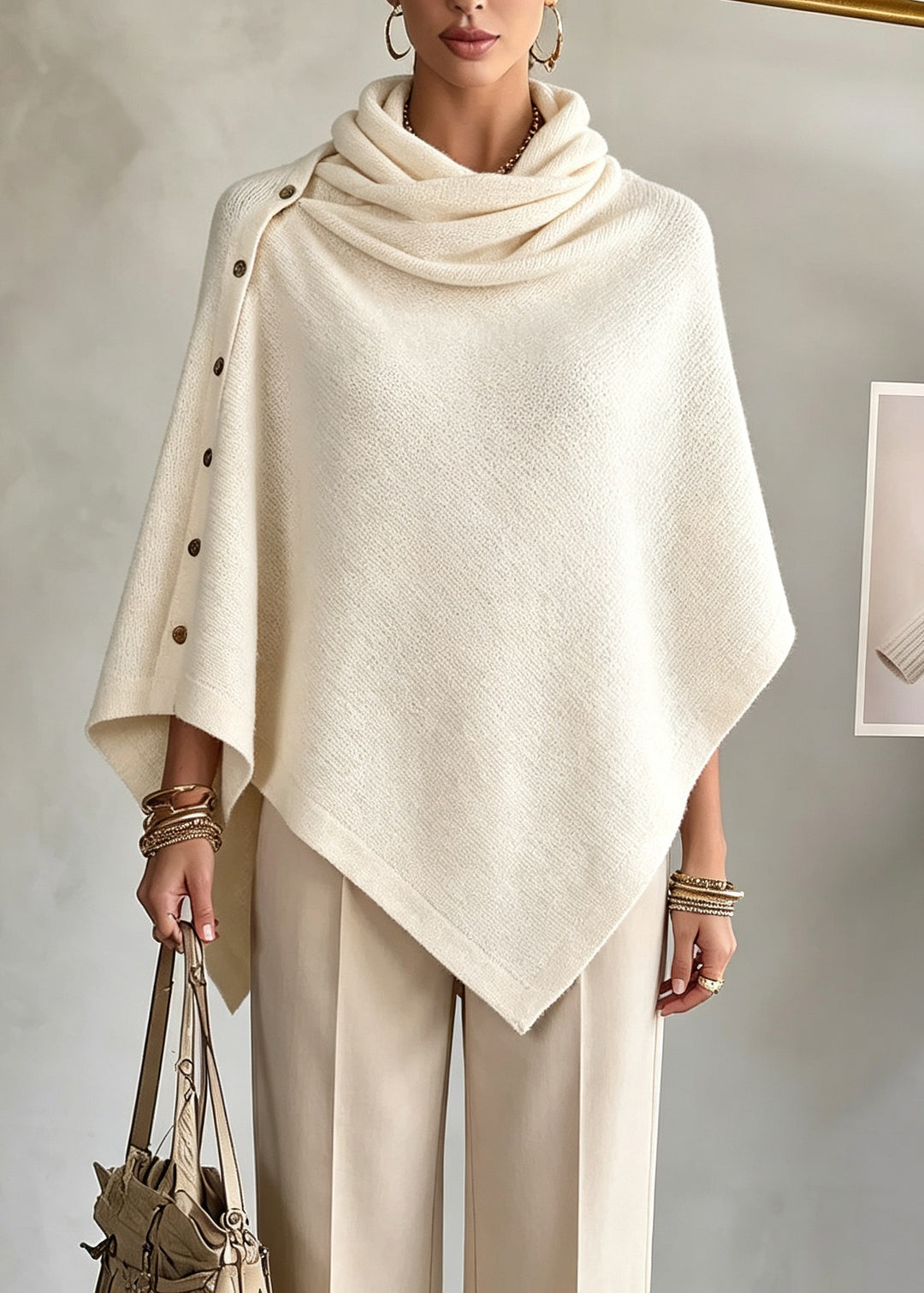 Plus Size Milk White Asymmetrical Patchwork Wool Cape Batwing Sleeve