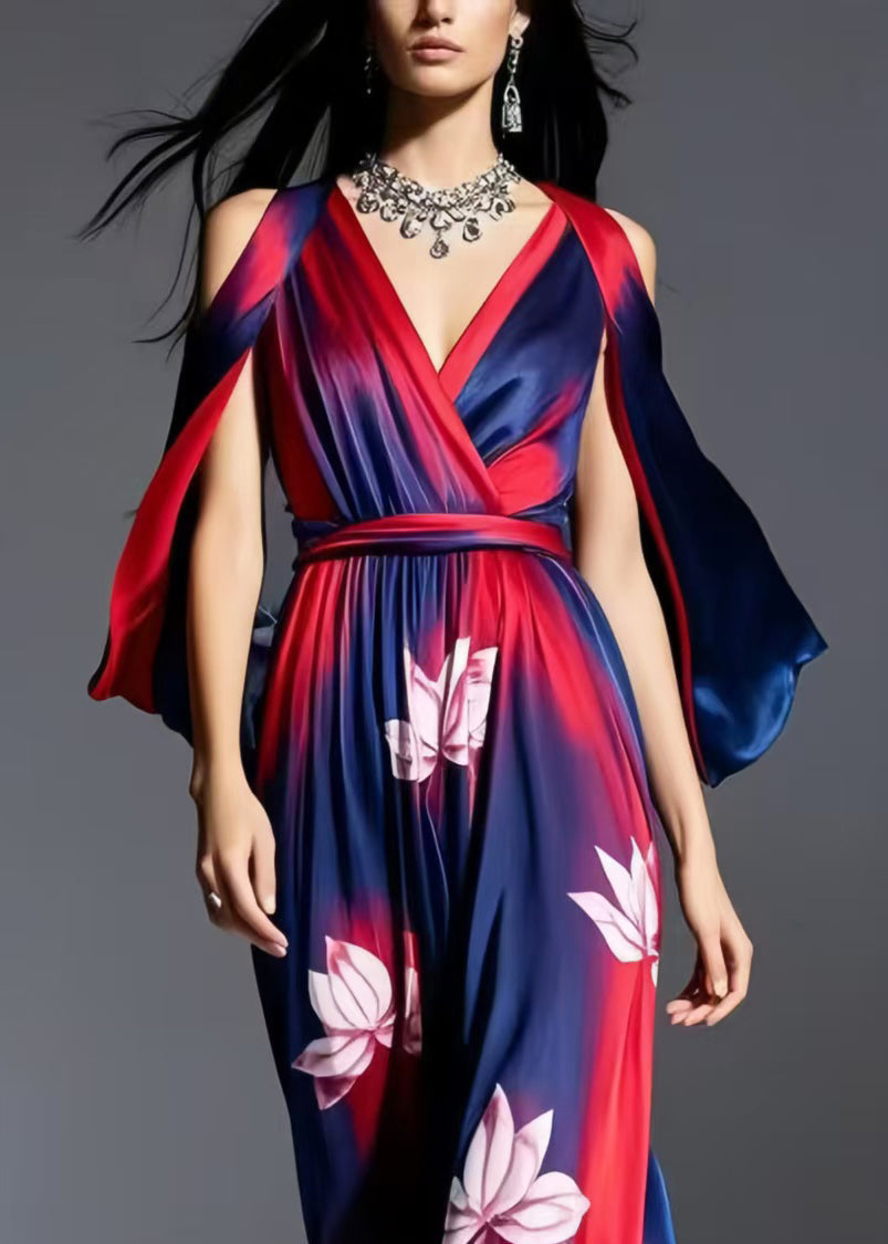 Plus Size Navy Cold Shoulder Tie Dye Chiffon Dresses Summer