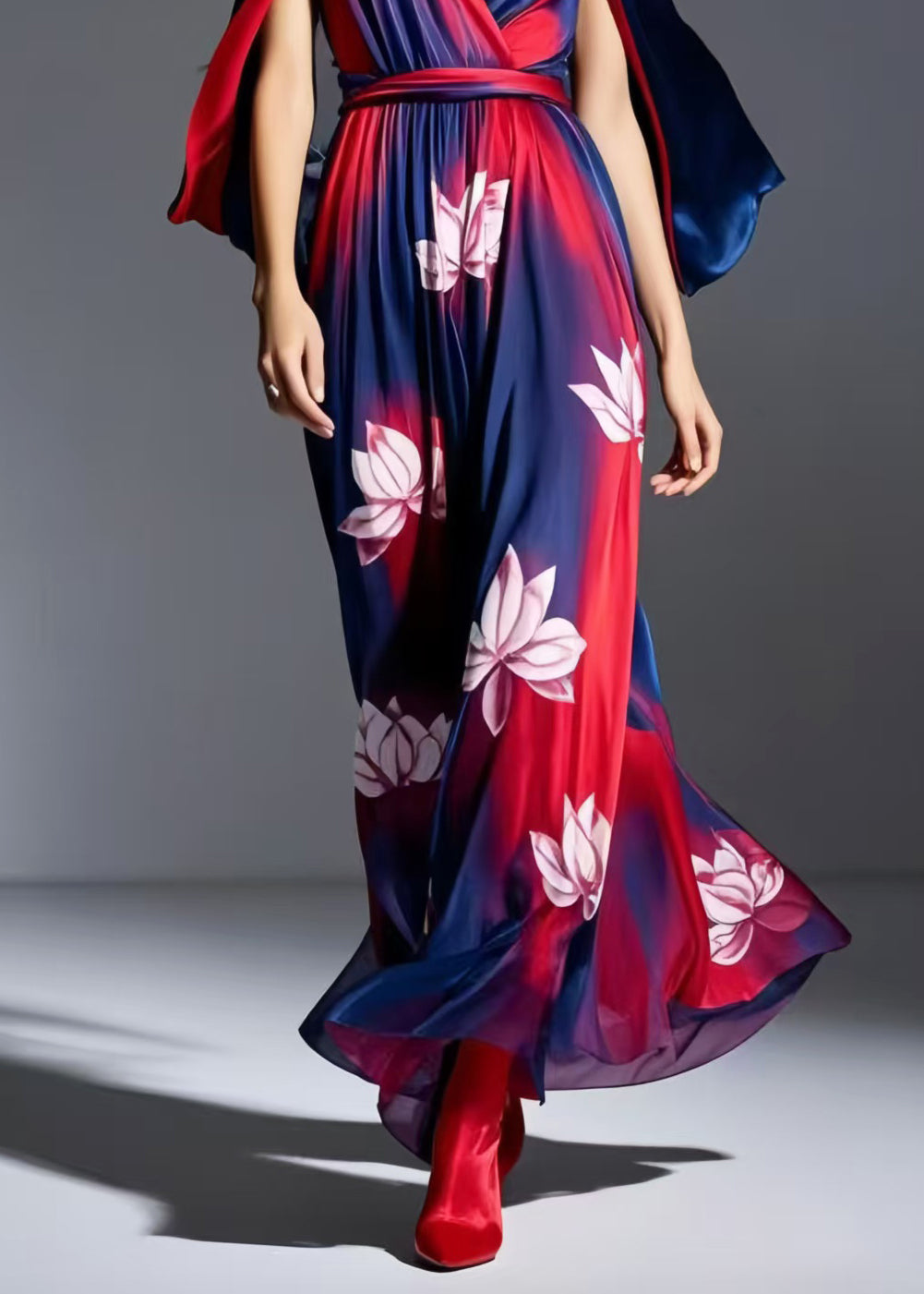 Plus Size Navy Cold Shoulder Tie Dye Chiffon Dresses Summer