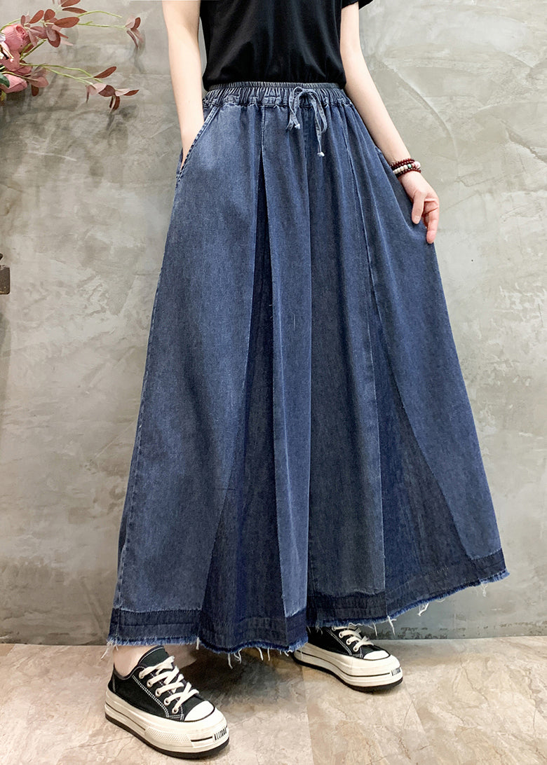 Plus Size Navy Oversized Wrinkled Denim Wide Leg Pants Summer