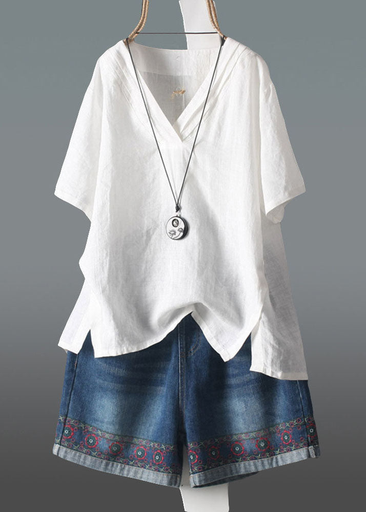Plus Size Navy V Neck Wrinkled Linen Tank Summer