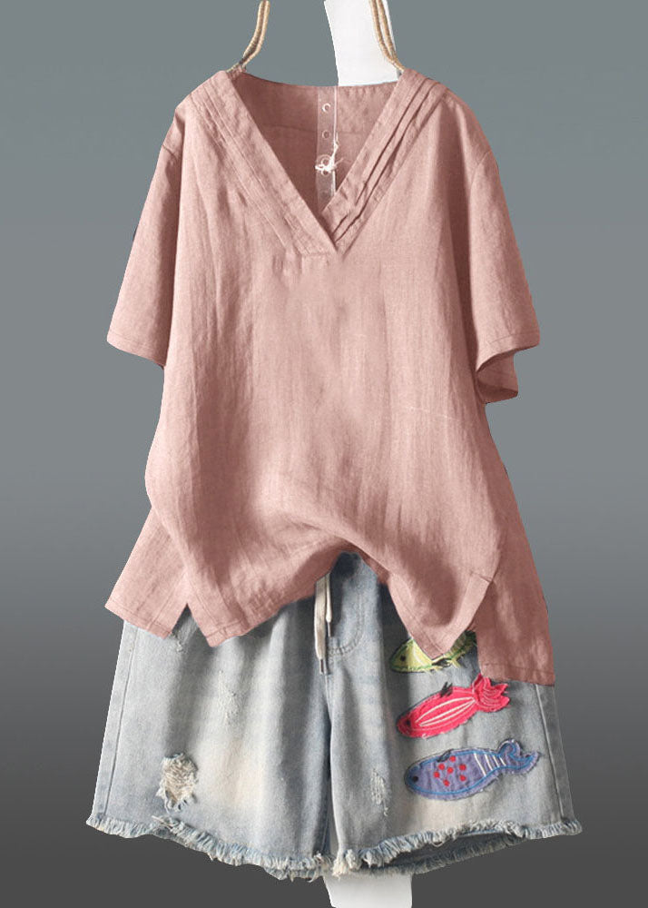 Plus Size Navy V Neck Wrinkled Linen Tank Summer