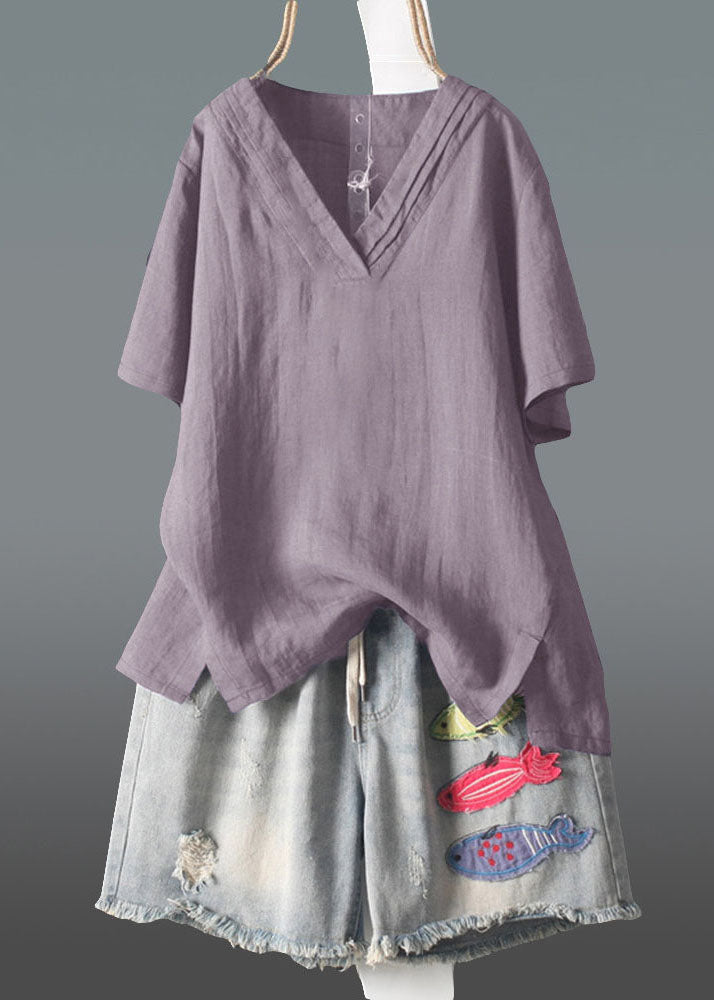 Plus Size Navy V Neck Wrinkled Linen Tank Summer