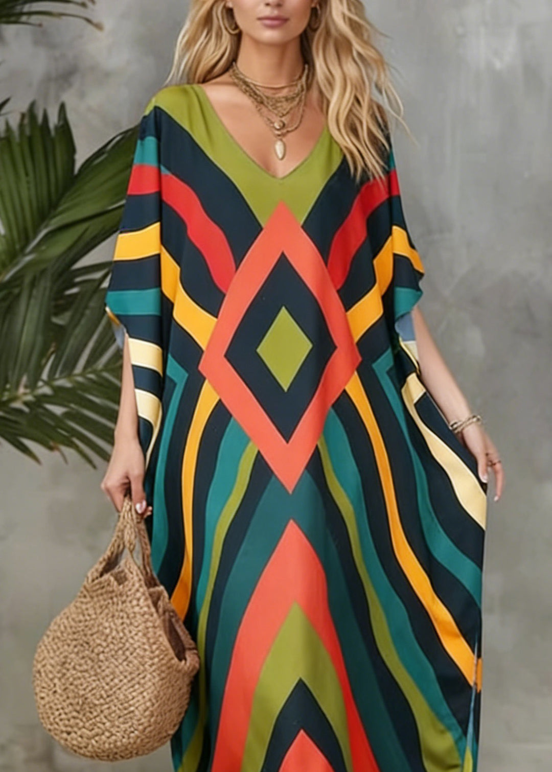 Plus Size O Neck Geometric Print Cotton Long Dress Spring