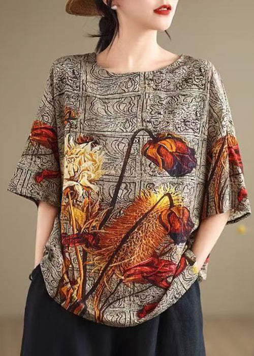 Plus Size O Neck Print Casual Cotton T Shirt Summer