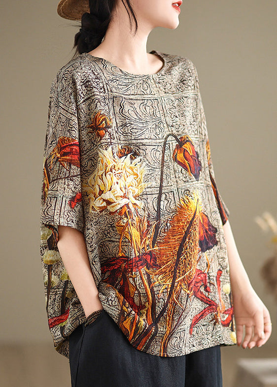 Plus Size O Neck Print Casual Cotton T Shirt Summer