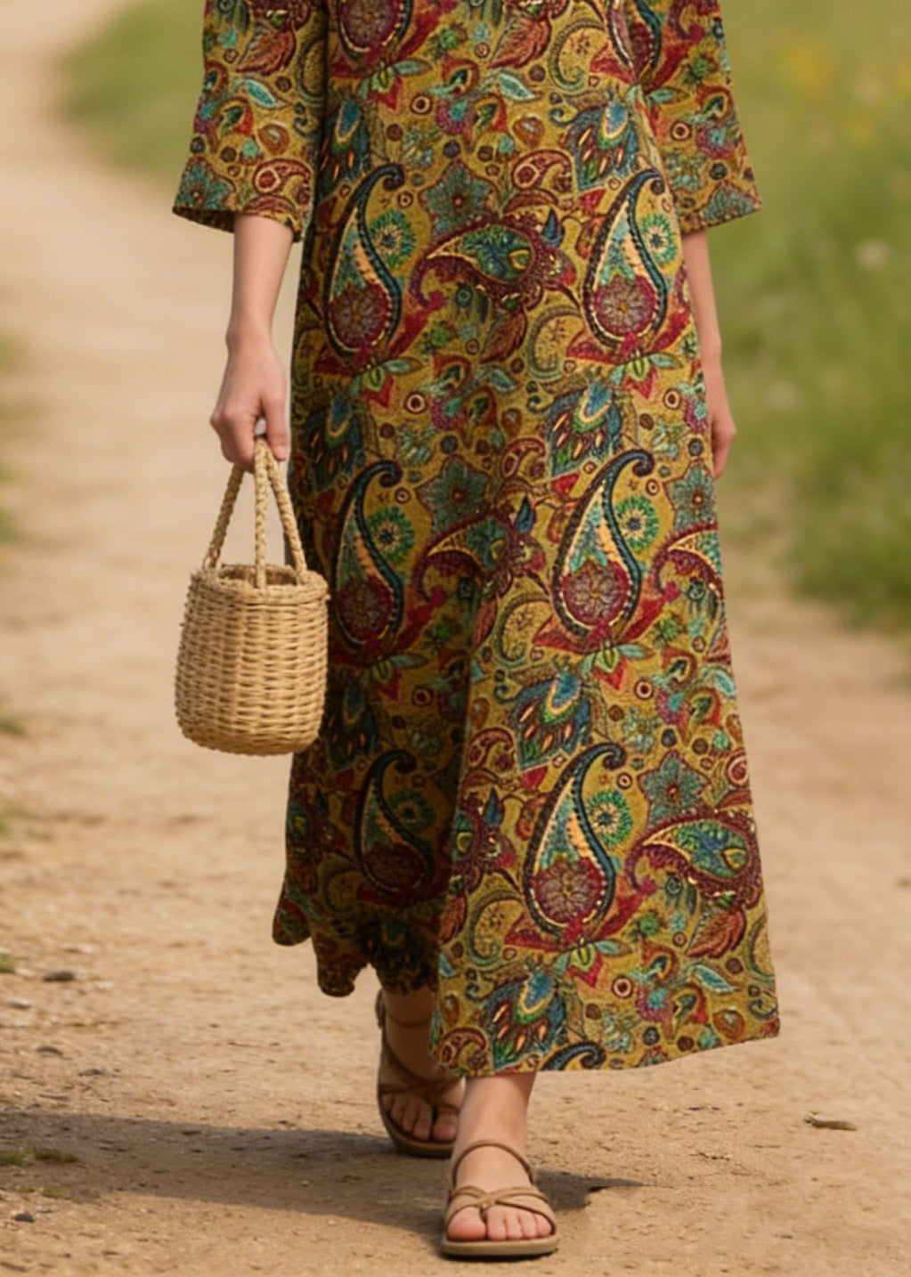 Plus Size O Neck Print Cotton Long Dresses Summer