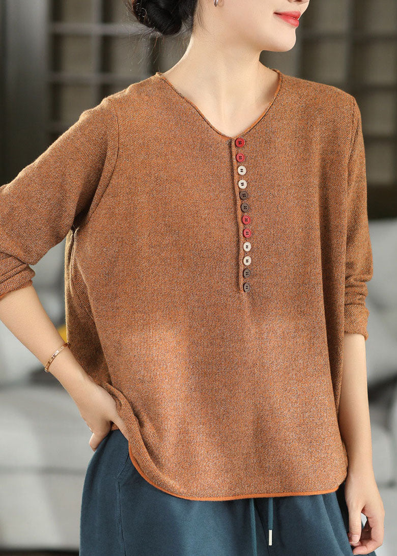 Plus Size Orange Button Warm Knit Short Sweater Winter