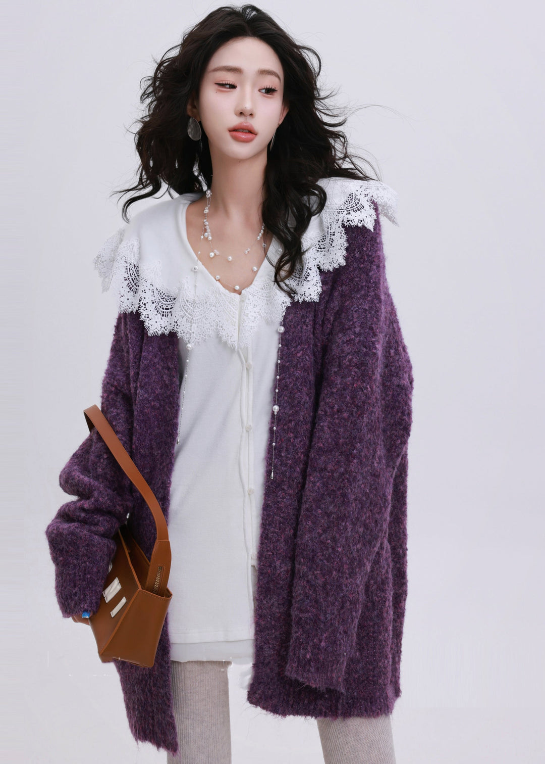 Plus Size Orange Oversized Pockets Knit Cardigans Winter