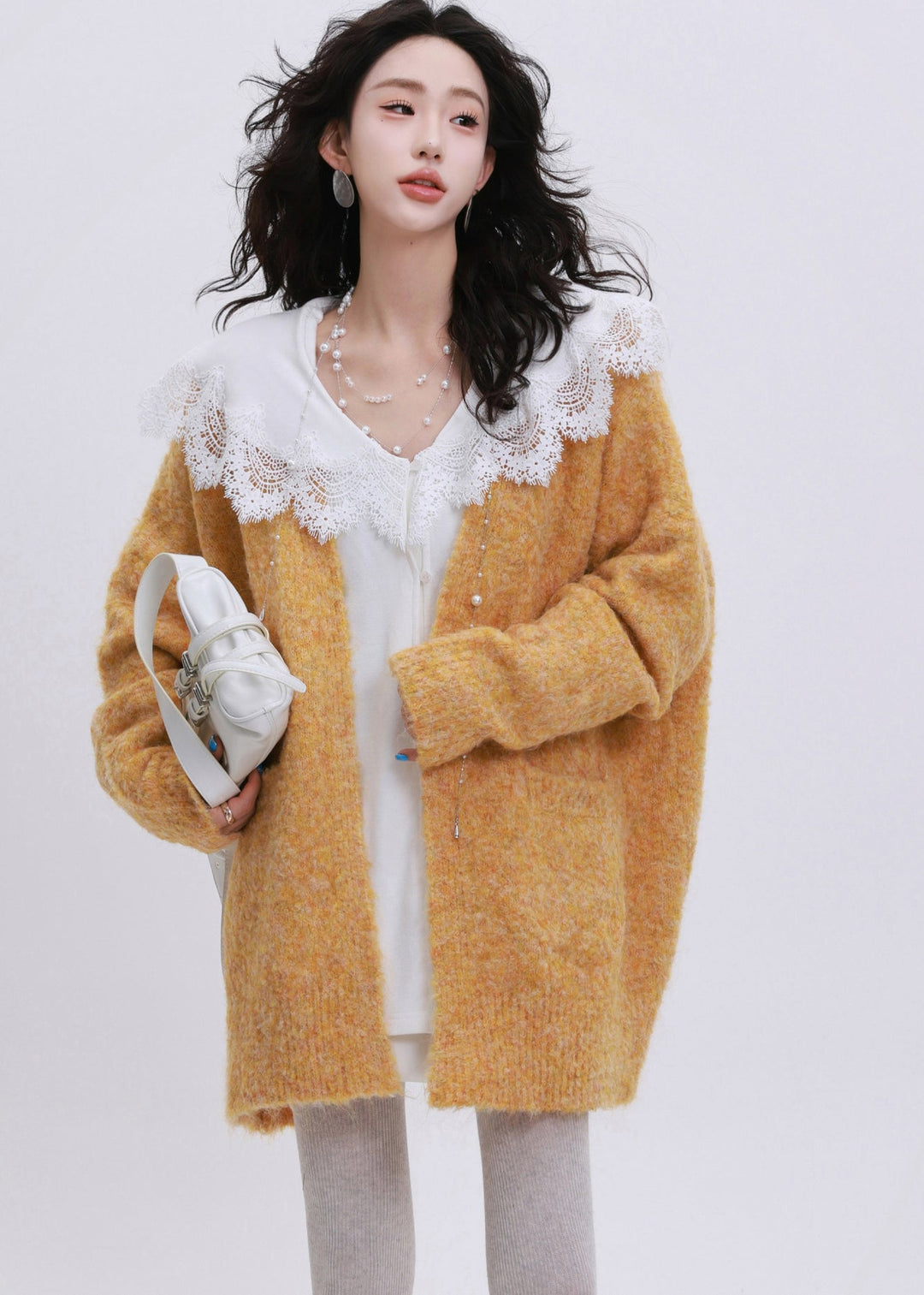 Plus Size Orange Oversized Pockets Knit Cardigans Winter