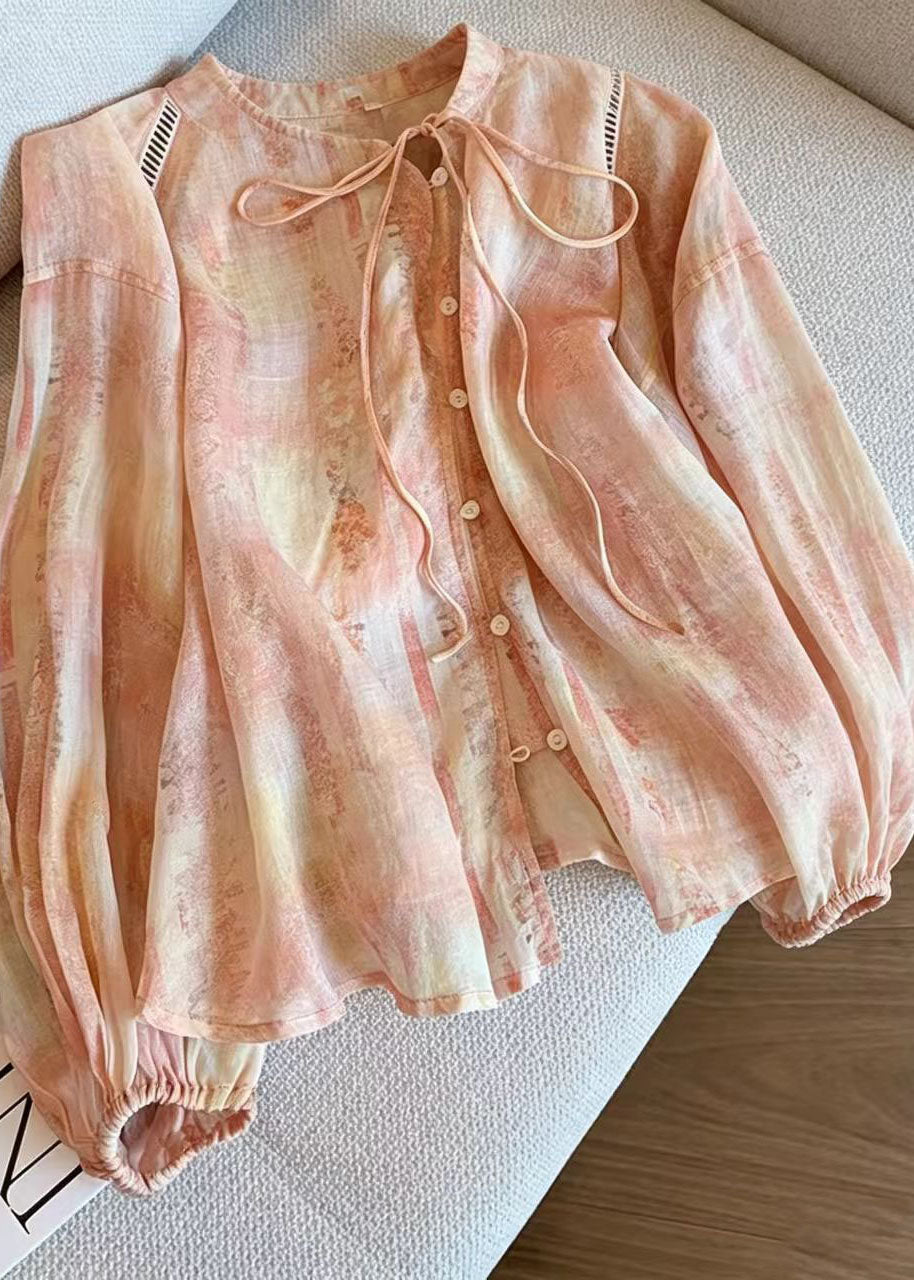 Plus Size Orange Oversized Print Cotton Shirt Top Summer