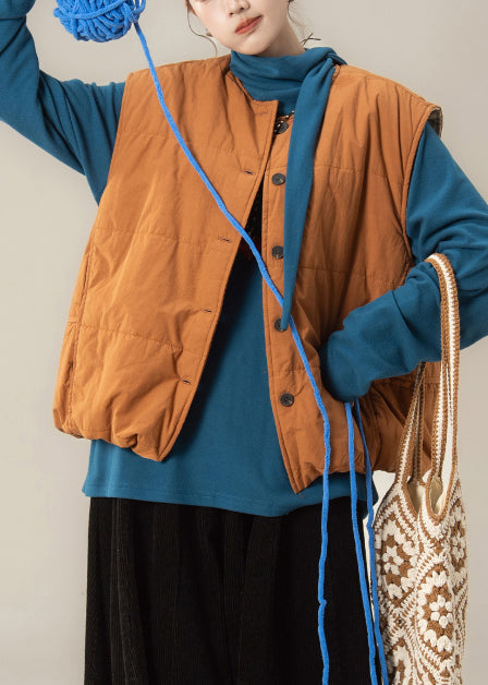 Plus Size Orange Oversized Thick Fine Cotton Filled Vests Winter