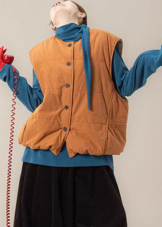 Plus Size Orange Oversized Thick Fine Cotton Filled Vests Winter