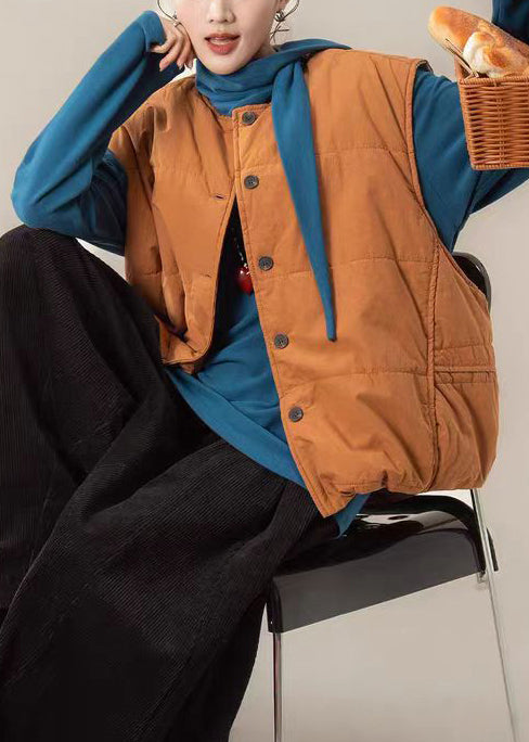 Plus Size Orange Oversized Thick Fine Cotton Filled Vests Winter