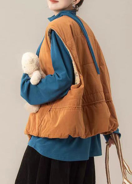 Plus Size Orange Oversized Thick Fine Cotton Filled Vests Winter