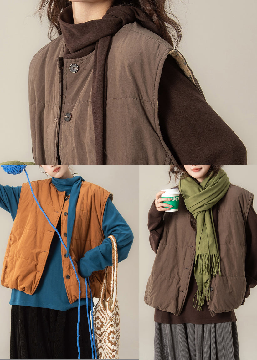 Plus Size Orange Oversized Thick Fine Cotton Filled Vests Winter