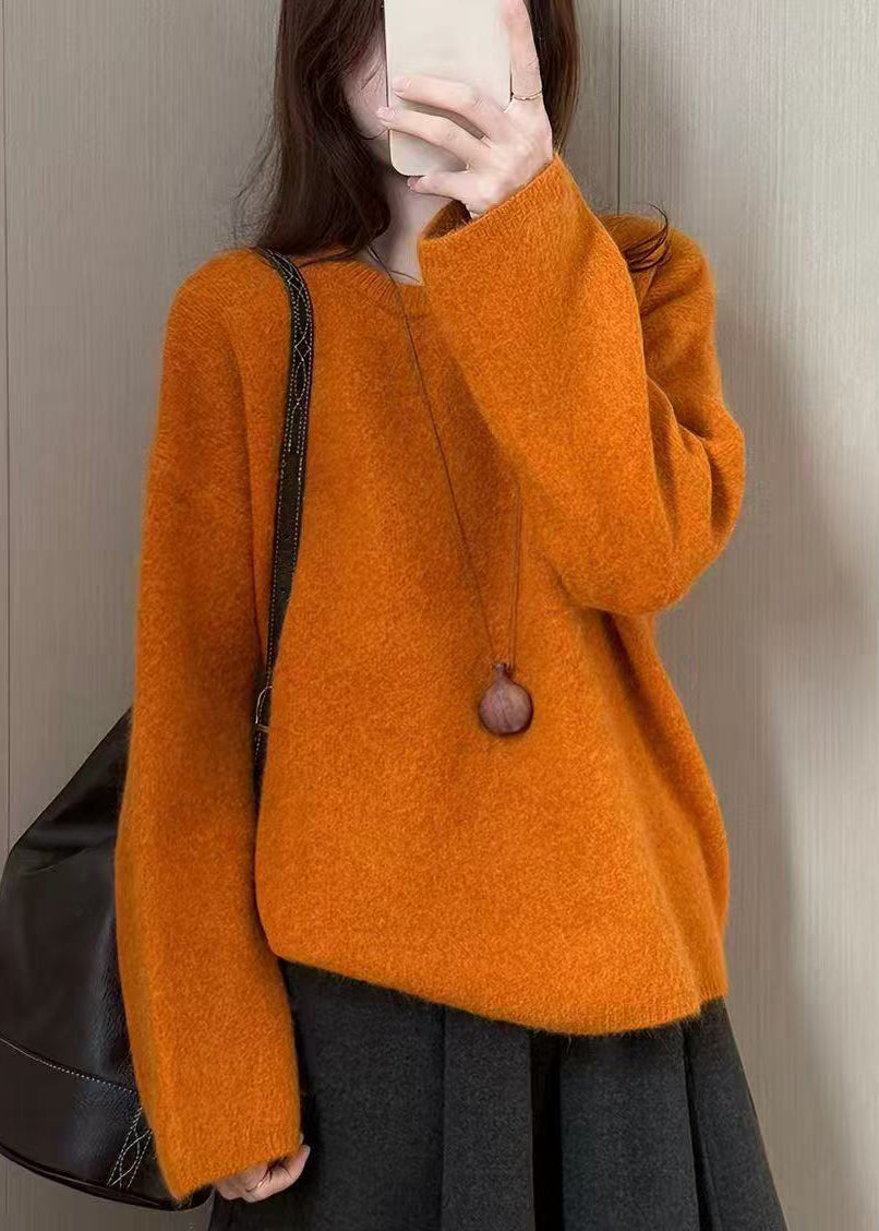 Plus Size Orange Oversized Warm Knit Sweater Tops Winter