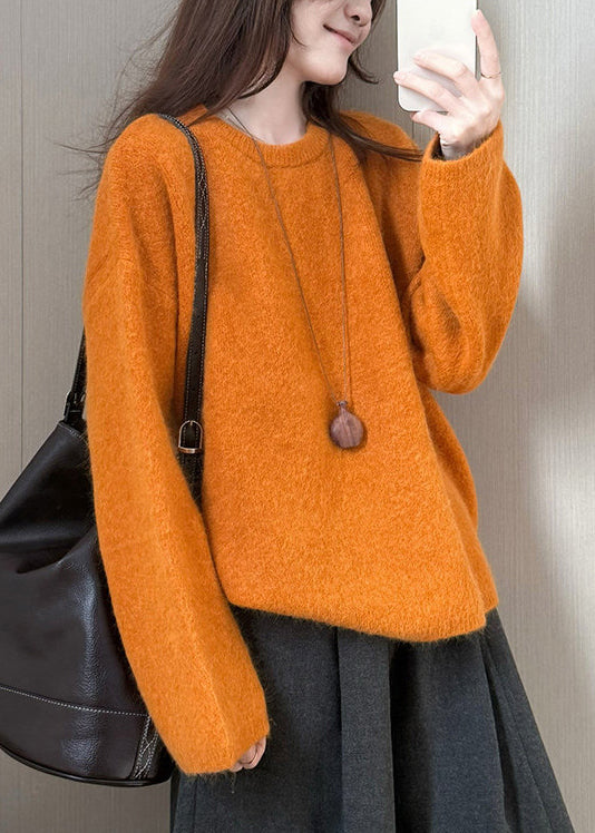 Plus Size Orange Oversized Warm Knit Sweater Tops Winter