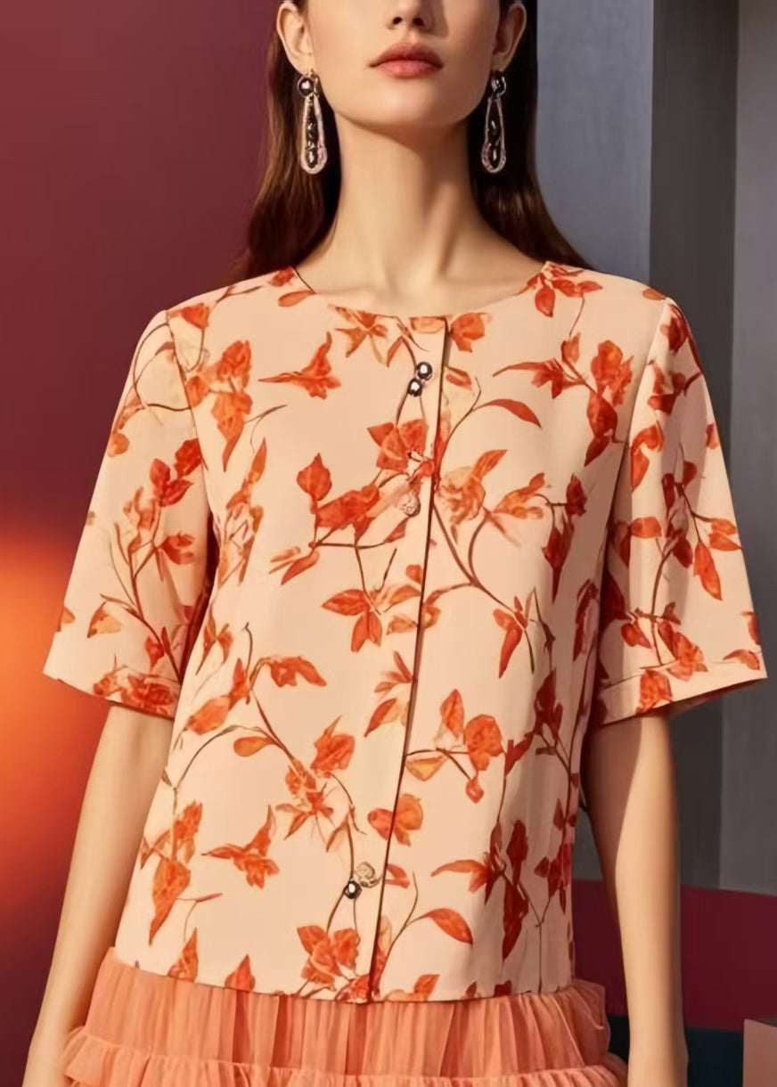 Plus Size Orange Print Patchwork Ruffled Chiffon Mini Dresses Summer