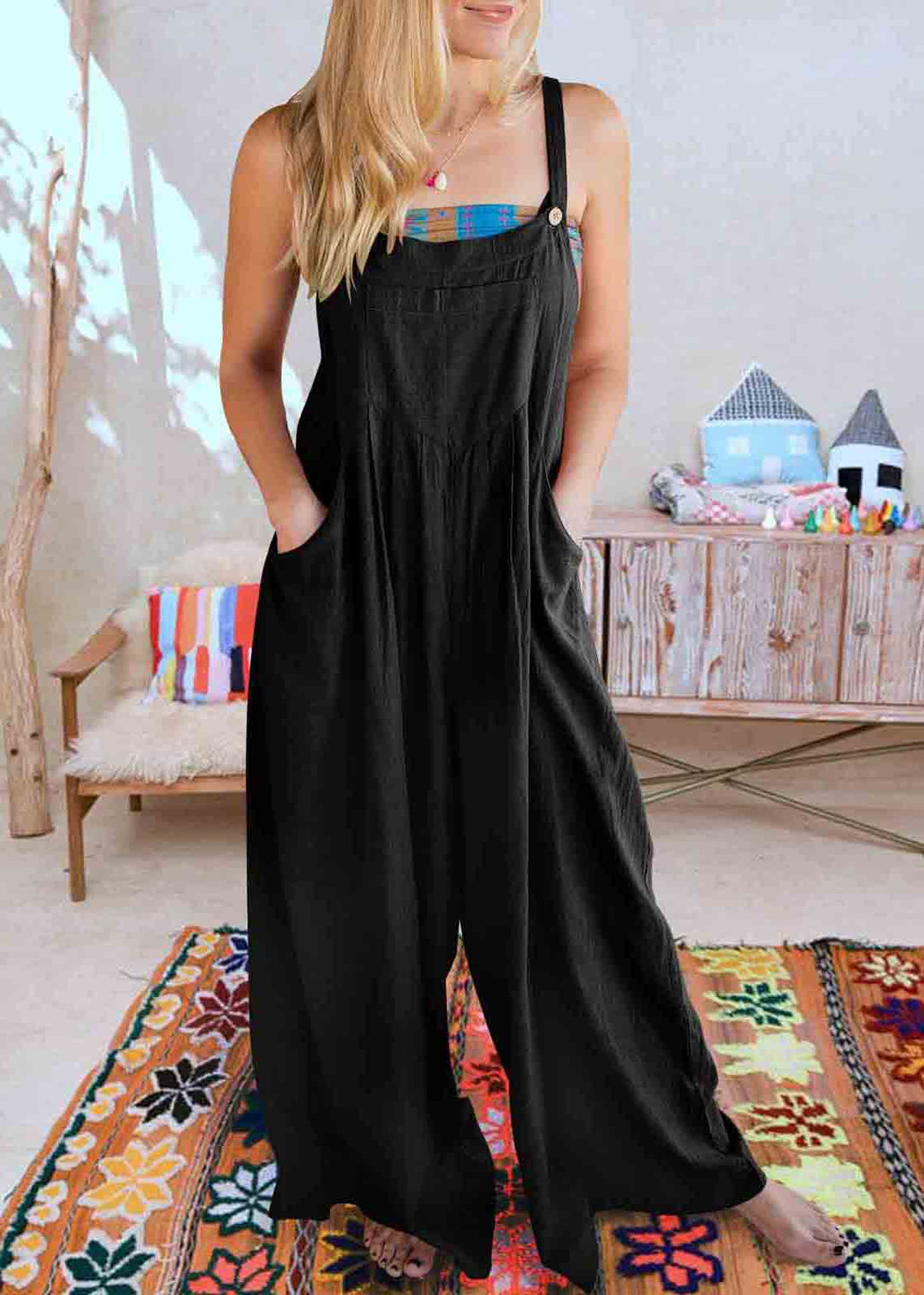 Plus Size Oversized Wrinkled Linen Overalls Jumpsuits Summer