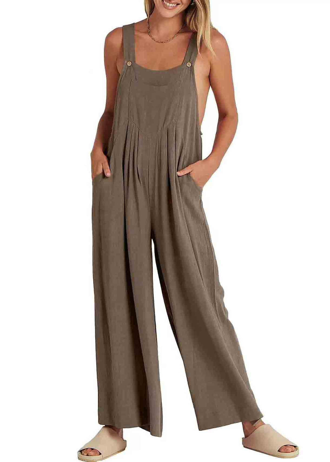Plus Size Oversized Wrinkled Linen Overalls Jumpsuits Summer