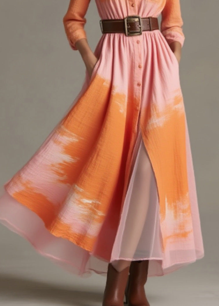 Plus Size Peter Pan Collar Print Cotton Shirts Dresses Spring