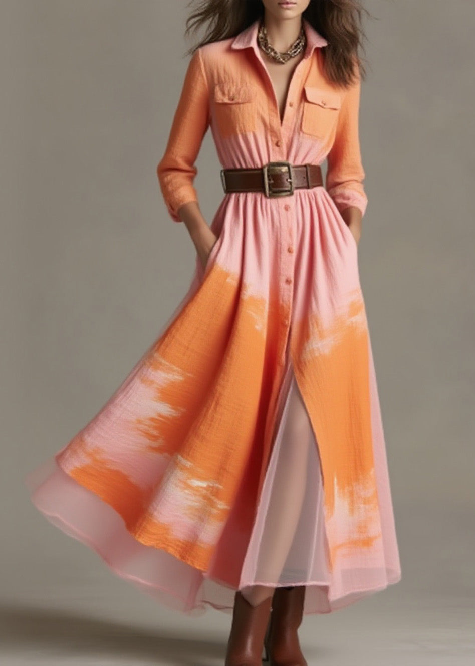 Plus Size Peter Pan Collar Print Cotton Shirts Dresses Spring