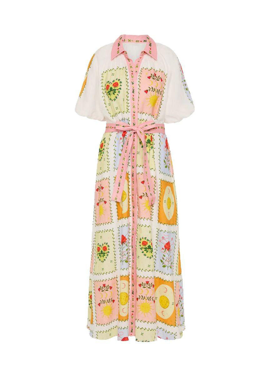 Plus Size Peter Pan Collar Tie Waist Maxi Shirts Dress Short Sleeve