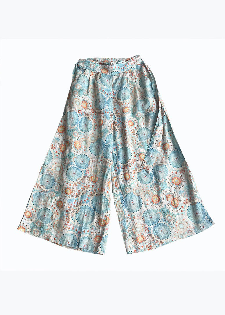 Plus Size Photo Color Pockets Print Linen Wide Leg Pants Summer