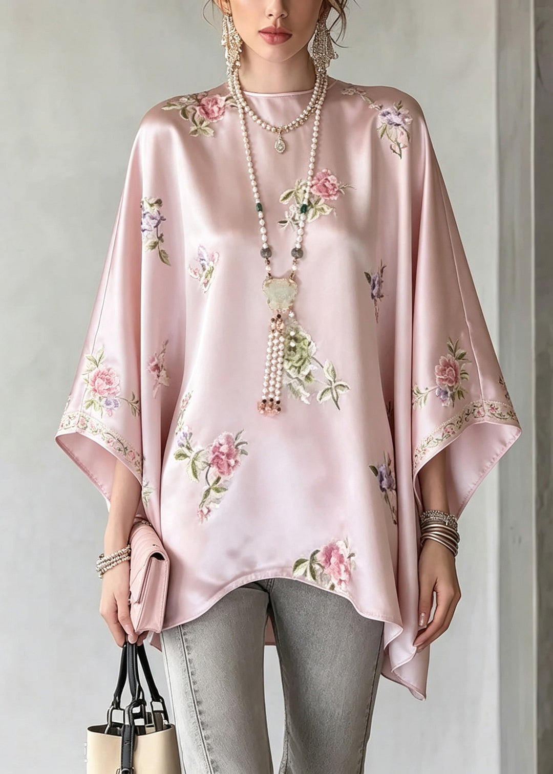 Plus Size Pink O-Neck Print Shirt Tops Fall