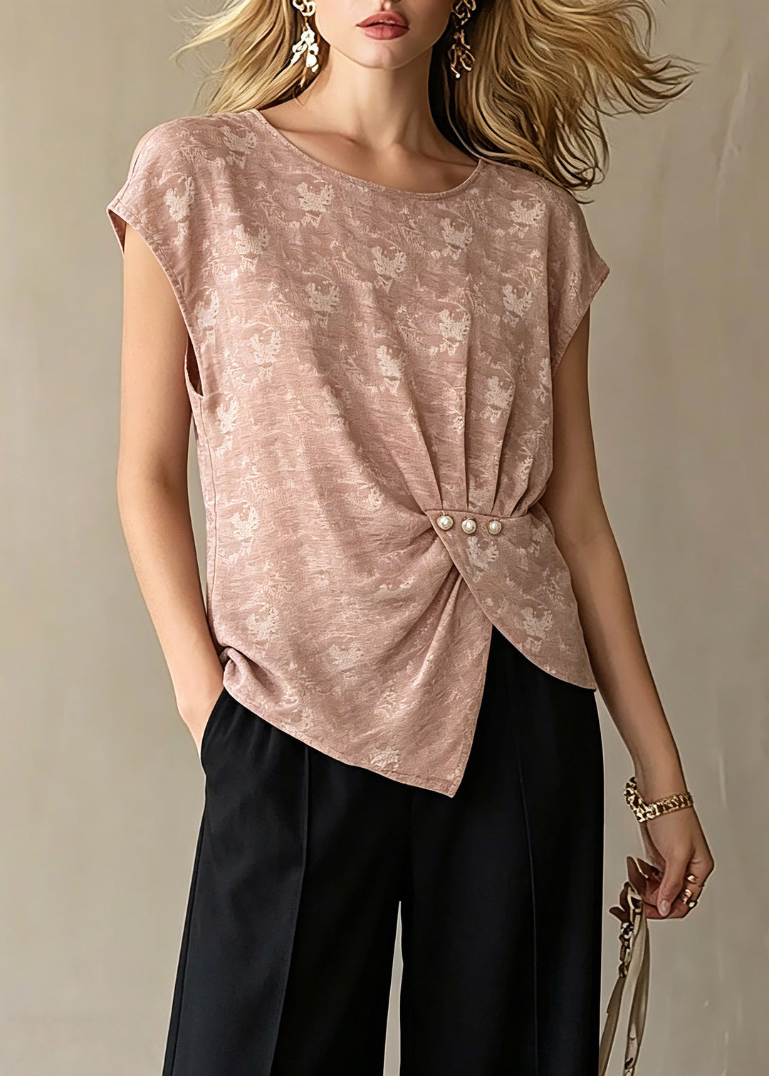 Plus Size Pink O-Neck Print T Shirt Short Sleeve