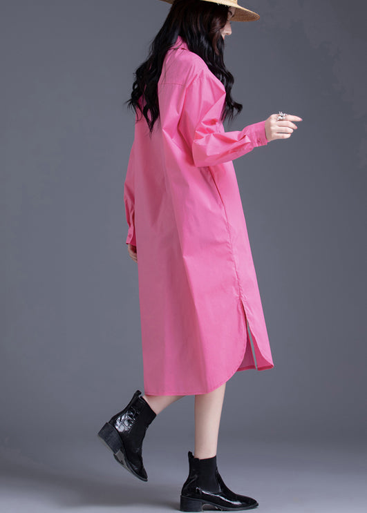Plus Size Pink Oversized Cotton Long Dress Spring