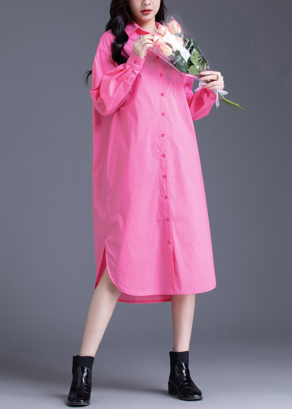 Plus Size Pink Oversized Cotton Long Dress Spring