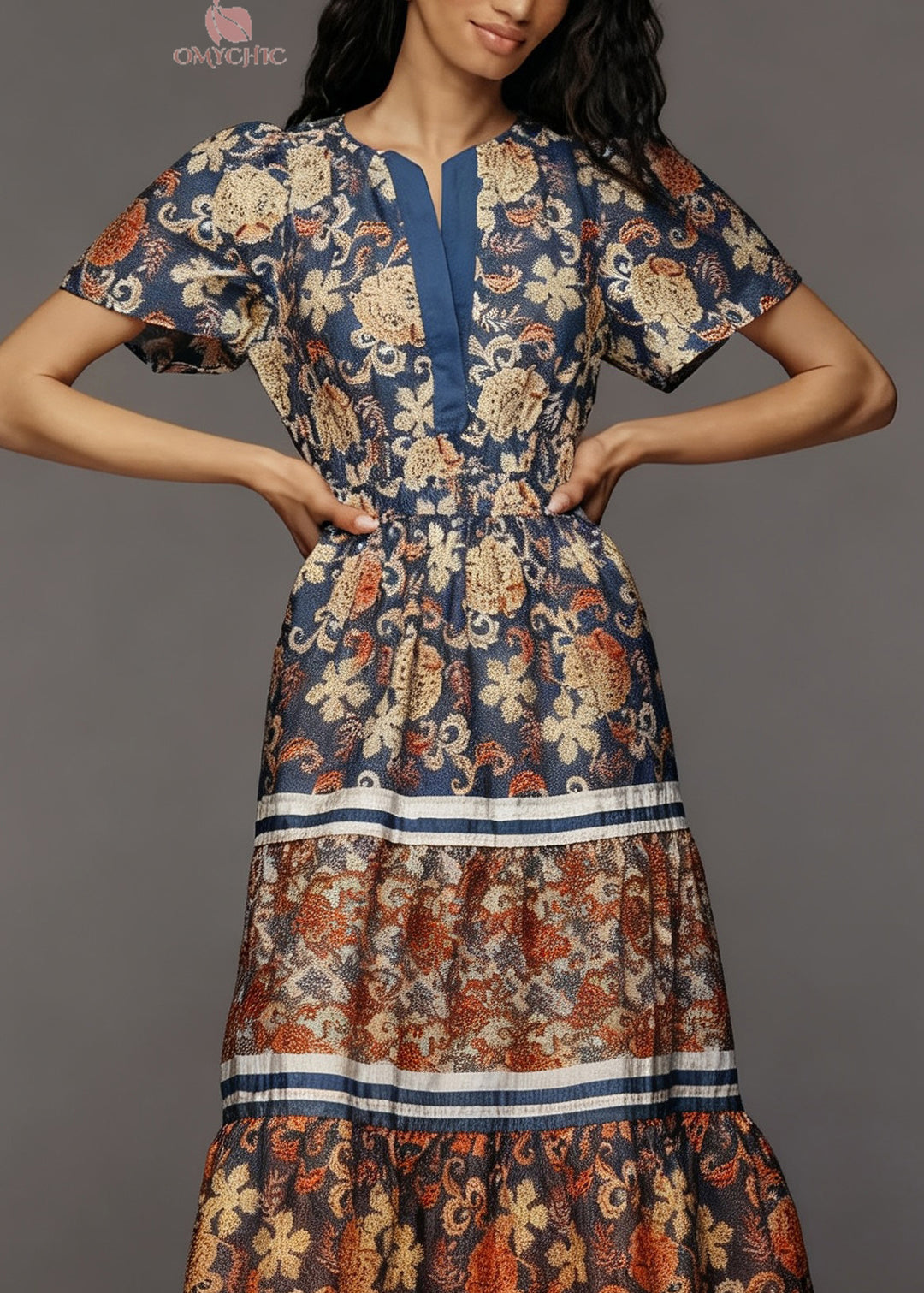 Plus Size Print Tasseled Patchwork Cotton Dress Summer
