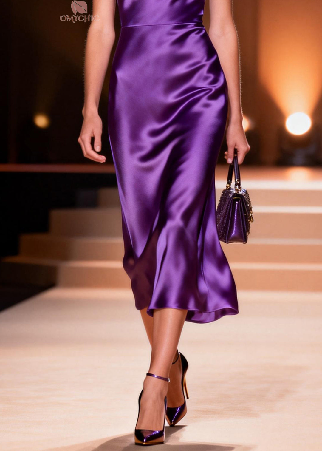 Plus Size Purple Draping Silk Spaghetti Strap Dress Summer