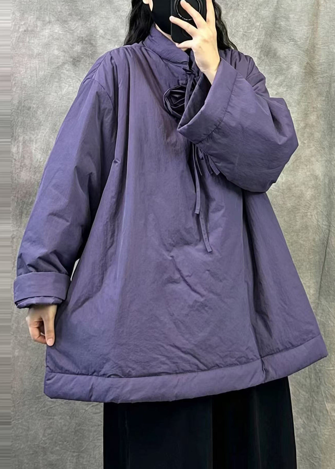 Plus Size Purple Oversized Fine Cotton Filled Pullover Parka Winter
