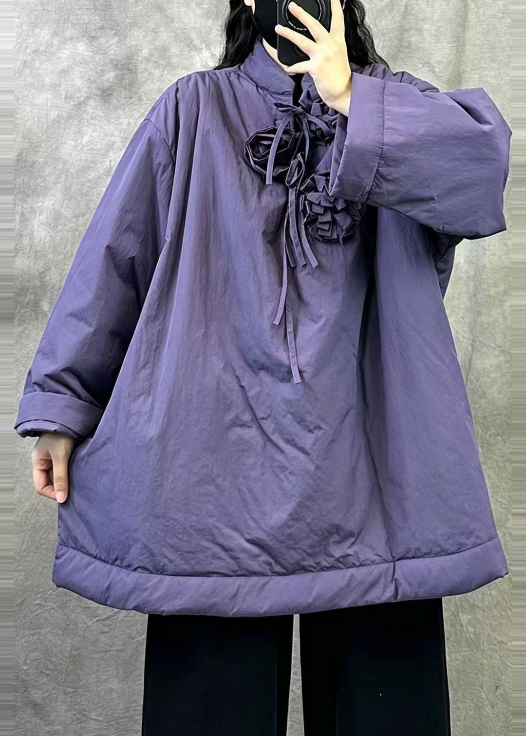 Plus Size Purple Oversized Fine Cotton Filled Pullover Parka Winter
