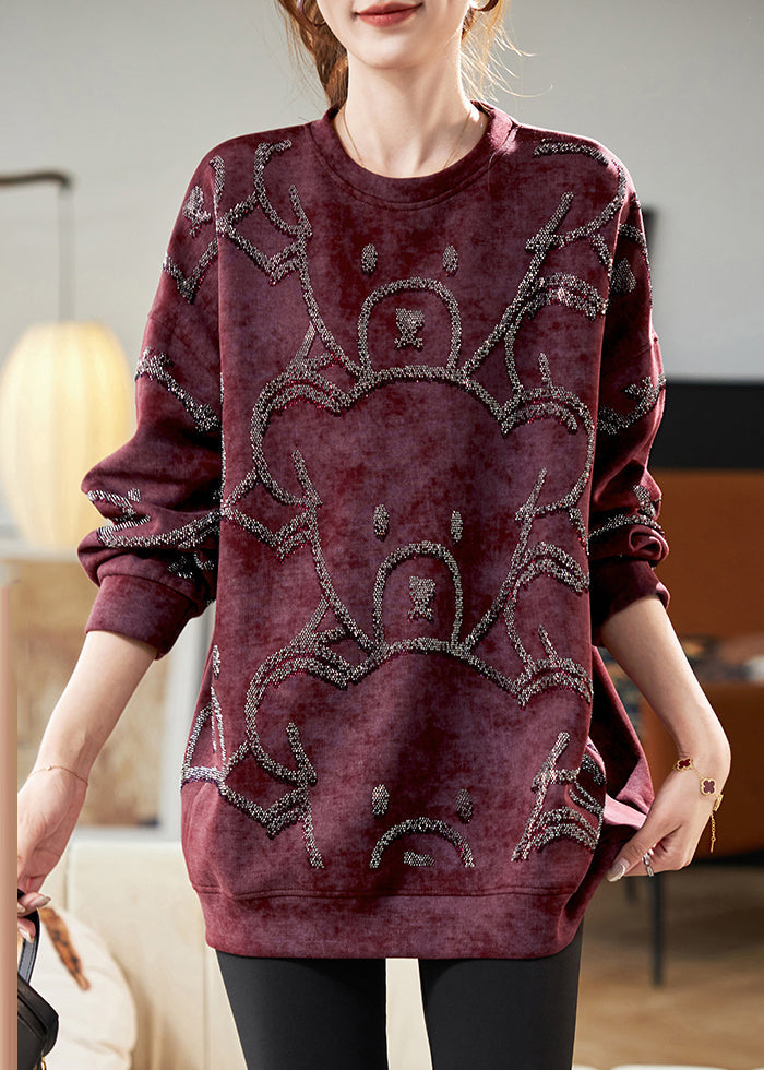 Plus Size Red O-Neck Cozy Sweatshirt Fall