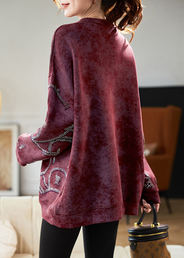 Plus Size Red O-Neck Cozy Sweatshirt Fall