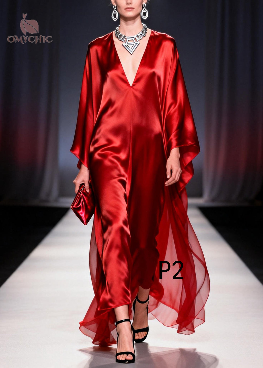 Plus Size Red Oversized Draping Chiffon Robe Dresses Summer
